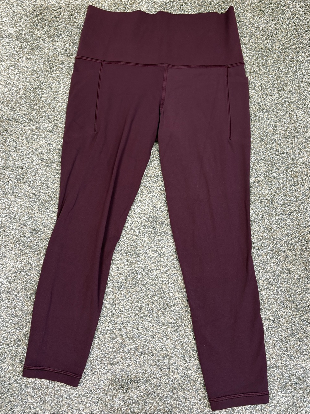 Athleta Salutation Stash High Rise Leggings Burgundy Maroon Side Pockets Size S